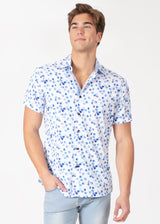 Button-Up Short Sleeve Dress Shirt with Small Circular Texture