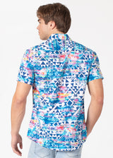 Short Sleeve Dress Shirt with Geometric Fractal Print