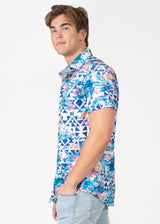 Short Sleeve Dress Shirt with Geometric Fractal Print