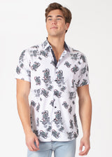 Short Sleeve Dress Shirt with Abstract Paisley Print