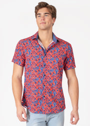 Short Sleeve Dress Shirt with Abstract Paisley Print