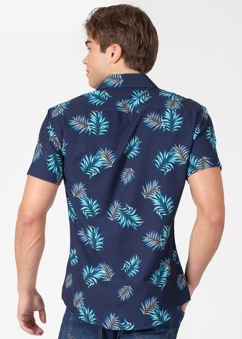 Short Sleeve Dress Shirt with Palm Print