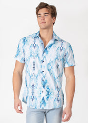 Light Fractal Button Up Short Sleeve Dress Shirt