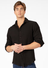 Cotton Texture Button Up Long Sleeve Dress Shirt