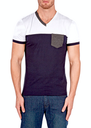 Contrast Color Block Front Pocket Tee Navy