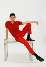 Men's Essentials Cotton V-Neck Solid Red