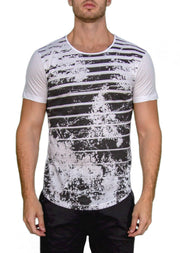 Vintage Black Stripe Gradient Graphic Tee White