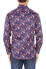 Navy Ruby Hearts Long Sleeve Dress Shirt