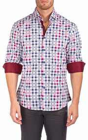 Men's Modern Fit Cotton Button Up Red & Blue Plaid