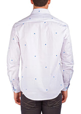 Men's Modern Fit Cotton Button Up Blue Hearts