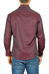 Men's Modern Fit Cotton Button Up Burgundy Dots