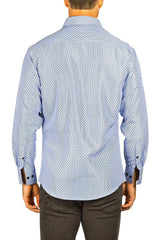 Men's Modern Fit Cotton Button Up Blue Dots