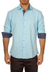 Men's Modern Fit Cotton Button Up Turquoise Pattern