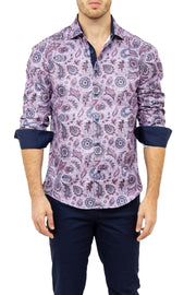 Men's Abstract Paisley Purple Long Sleeve Button Up