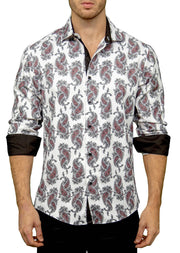 Men's Yin Yang Paisley White Long Sleeve Button Up