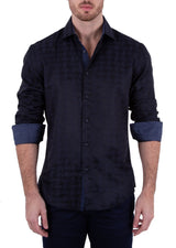 Men's Black Patterned Long Sleeve Button Up