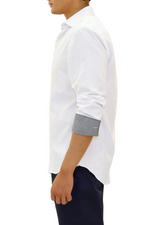 Men's Solid White Long Sleeve Button Up