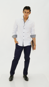 Men's Solid White Long Sleeve Button Up