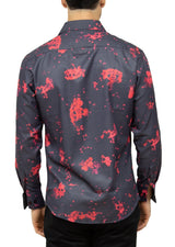 Men's Black Abstract Print Long Sleeve Button Up