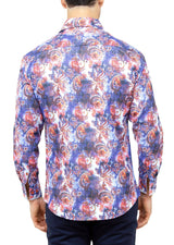 Abstract Flourish Print Purple Multicolor Button Up Long Sleeve Dress Shirt