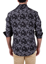 Overlapping Mandalas Printed Black Button Up Long Sleeve Dress Shirt