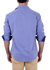 Intertwined Circular Pattern Long Sleeve Dress Shirt Blue