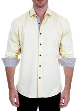 Micro Square Pattern Long Sleeve Dress Shirt Yellow