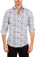 Floral Paisley Long Sleeve Dress Shirt White