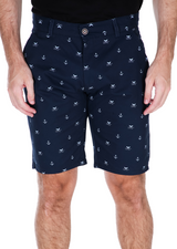 Nautical Print Cotton Shorts Navy