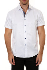 White Micro Paisley Short Sleeve Dress Shirt