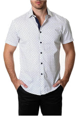 White Micro Polka Dot Short Sleeve Dress Shirt