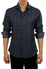 Men's Navy Flame Button Up Long Sleeve Dress Shirt