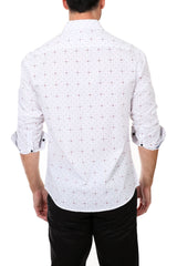 Floral Grid White Long Sleeve Dress Shirt