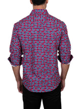 Geo Paisley Pattern Long Sleeve Dress Shirt Red