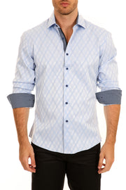 Crisscrossed Diamond Pattern Long Sleeve Dress Shirt Light Blue