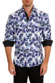 Abstract Geometric Long Sleeve Dress Shirt Purple