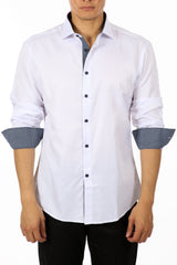 Checkered Micropattern Long Sleeve Dress Shirt White