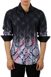 Metallic Halftone Effect Long Sleeve Dress Shirt Black