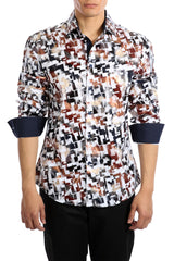 Abstract Block Print Long Sleeve Dress Shirt