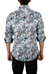 Abstract Contrast Print Button Up Long Sleeve Dress Shirt