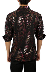 Metallic Leaves Long Sleeve Dress Shirt Black