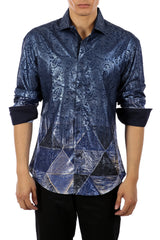 Metallic Paisley Pattern Long Sleeve Dress Shirt