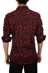 Men's Red Coin Print Button Up Long Sleeve Dress Shirt