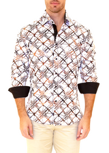 Men's White Geode Print Button Up Long Sleeve Dress Shirt