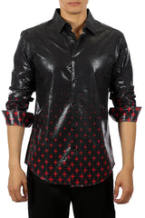 Halftone Metallic Print Button Up Long Sleeve Dress Shirt