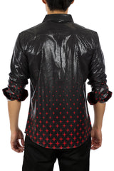 Halftone Metallic Print Button Up Long Sleeve Dress Shirt