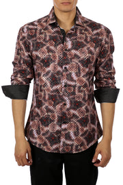 Graphic Rose Print Button Up Long Sleeve Dress Shirt