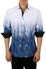 Men's Halftone Blue and White Button Up Long Sleeve Dress Shirt