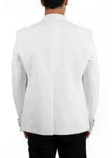 Diamond Pattern Textured Evening Blazer White