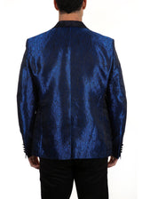 Ornamental Pattern Metallic Evening Blazer Blue